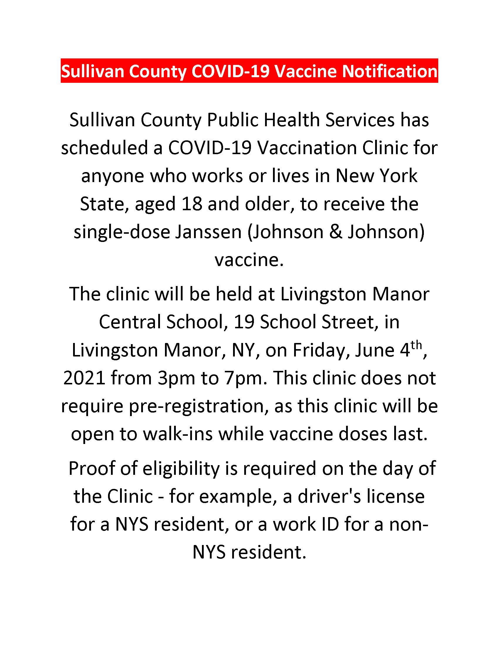 Sullivan County COVID Vaccine Livingston Manor 2